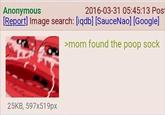 Anonymous 2016-03-31 05:45:13 Post [Report] Image search: [iqdb] [SauceNao] [Google] >mom found the poop sock 25KB, 597x519px