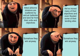 Allied airborne divisions are scattered by anti-air batteries and land far from their units and objectives We've moved many of their objectives and even flooded some of their landing sites Somehow they win anyway Somehow they win anyway