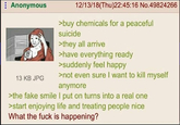 Anonymous 13 KB JPG 12/13/18(Thu)22:45:16 No.49824266 >buy chemicals for a peaceful suicide >they all arrive >have everything ready >suddenly feel happy >not even sure I want to kill myself anymore >the fake smile I put on turns into a real one >start enjoying life and treating people nice What the f--- is happening?