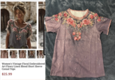 Women's Vintage Floral Embroidered Art Flowy Linen Blend Short Sleeve Casual Tops $25.99