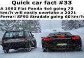 Quick car fact #33 A 1990 Fiat Panda 4x4 going 70 km/h will easily overtake a 2021 Ferrari SF90 Stradale going 60 km/h MO 669644 Any Podly