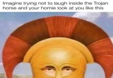 Imagine trying not to laugh inside the Trojan horse and your homie look at you like this