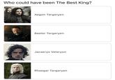 Who could have been The Best King? Aegon Targaryen Baelor Targaryen Jacaerys Velaryon Rhaegar Targaryen