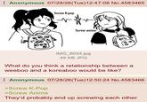⠀ Anonymous 07/28/26 (Tue)12:47:08 No.4583465 Screw K-pop Screw anime BTS @ 00 IMG_8034.jpg 49 KB JPG What do you think a relationship between a weeboo and a koreaboo would be like? Anonymous 07/28/26(Tue)12:50:24 No.4583466 >Screw K-Pop >Screw Anime They'd probably end up screwing each other