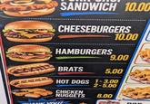 SANDWICH 10.00 CHEESEBURGERS 10.00 HAMBURGERS 9.00 BRATS 5.00 HOT DOGS 1-3.00 2-5.00 CHICKEN NUGGETS 8.00 HANK YOU! DOD