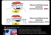 FACT POST MAKE AMERICA GREAT AGAIN DONT TREAD ON ME MAKE AMERICA GREAT AGAIN DONT TREAD ON ME Surveillance state (Chinese Surveillance state (American FactPost @factpostnews.22h Texas police searched PROTE 83,000 Flock cameras SAFE, LE nationwide to track down a ABORTI woman who got an abortion.