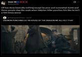 Jesse @JesseKNL XXX Ulf has done basically nothing except be poor and somewhat dumb and these people clap like seals when Valyrian hitler punches him like he isn't a 100 times worse @rhaenyrarchives • Jul 27 DAEMON PUNCHING ULF IN HOUSE OF THE DRAGON WE ALL FELT THAT