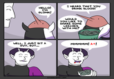 HELLO! I'M GLONK! I HEARD THAT YOU DRINK BLOOD! WELL, I JUST BIT A GUY, BUT... WOULD YOU LIKE TO SHARE SOME LEECHES WITH ME? STARSCOMIC.COM LEEL MMMMM! A+!
