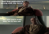 I feel that palpatine is strong with the force no, you can't train him, he is too old