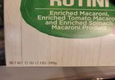 Enriched Macaroni. Enriched Tomato Macaro and Enriched Spinach Macaroni Product NET WT 12 OZ (1 LB) 340g