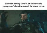 Slaanesh taking control of an innocent young man's hand to search for some no-no