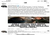 1:50 Instagram = vvnal s new? 5G 67 Q dmtalkies ✶ 10h ✓ Early reactions to Episode 7 have begun + circulating, and they appear to be mixed. According to comments attributed on socials, the episode features several controversial story changes, with some suggesting fans should keep their expectations in check. While opinions vary, the early buzz indicates that the adaptation's departures from the source material may prove divisive among viewers. Mt EARLY CRITICS CALL HOUSE OF THE DRAGON EPISODE 7 A DISAPPOINTING, BOOK-DEVIATING INSTALLMENT. 100 Q 24 G4 > 28 words_by_kashvi 17h Writerssss and readerssss help this a + + author out! 4 Q 1 G D
