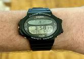 ALARM CHRONO CASIO from 1901 to 2200 ADJUST MORE MODE DEMO P 3:5839 20 26 THU 7-30 ●COSMO PHASE 100M JAPAN O WATER RESIST
