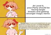 At Level 6, your Party should be facing larger threats and getting stronger magic items Meeting Jesus. At some point around level 6, the party should have a chance encounter with Jesus of Nazareth. There are many places that this may happen, and for a full explanation of how to run this encounter, refer to the "Meeting Jesus" event on page 210. imgflip.com
