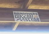 HANGOVERS ONLY LAST FOR A DAY UP MEMORIES LAST FOR A LIFETIME