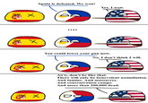 Spain is defeated. We won! Yes. I won. X Х You could lower your gun now. No, I don't think I will. Х Aww, don't be like that. There will only be benevolent assimilation. And famine. And massacres. And concentration camps. And more than 200,000 dead.