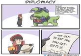 DIPLOMACY 元 ZOAT A CENTAUROID ALIEN SPE- CIES, WHO ACT AS TYRANID "DIPLOMATS" SINCE THEY WERE MORE CAPABLE OF THE INTELLIGENT THOUGHT, LOGIC, LINGUISTICS AND DIPLOMACY. WE GET: TO EAT YOU. YOU GET: EATEN. @MICK19988 MICKCOMICS