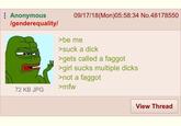 Anonymous /genderequality/ 09/17/18(Mon)05:58:34 No.48178550 >be me >suck a d--- >gets called a f----- >girl sucks multiple d---- >not a f----- >mfw 72 KB JPG View Thread