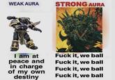 WEAK AURA STRONG AURA I am at F--- it, we ball peace and F--- it, we ball in charge F--- it, we ball of my own destiny F--- it, we ball