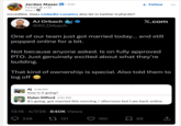Jordan Mazer in ⚫ 3rd+ Partner @a16z 3mo → Incredible. Does Linkedin Lunatics also let in twitter tryhards!? AJ Orbach @AY Orbach + Follow X.com One of our team just got married today... and still popped online for a bit. Not because anyone asked. Is on fully approved PTO. Just genuinely excited about what they're building. That kind of ownership is special. Also told them to log off Aj 3:48 PM how is it going? Dylan Gifford 4:01 PM It's going, got married this morning / afternoon but I am back online. 13:16 4/7/26 840K Views 348 131 160 88 ↑