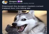 Oregon T▸ @oregonthedm.bsky.social Polymorph the dungeon masters cursed trapped door into being ajar GIF