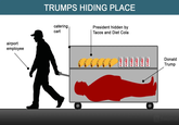 airport employee TRUMPS HIDING PLACE catering cart President hidden by Tacos and Diet Cola 666666 888839 Donald Trump Basijchud