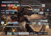 WARHOUND TITAN 1100 POINTS OF TOWERING Super-heavy ASS MORE EXPLOSIVE CLEARANCE thaN TACO beLL MELEE? hopE you LIKE feet W 40?! BILLIONS must Deadly Demise 2D6 Flank Speed STRAIGHT to the DISPLAY sheL FJ SLIGHTLY HAZARDOUS PET D3/ 10
