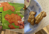 DINOS LANT-BASED BREADED EN NUGGETS ESTION ARY TED FAT TAIN NG VING NET WT 8OZ (228G) VEGAN NUGGETS ROARLICIO TAS NO CHICKENS (O WERE HURT IN THE 9G OF PROTEIN