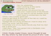 Anonymous FeelsGoodMan thread 192 KB PNG 07/07/18 (Sat) 12:51:39 No.46628877 >be me yesterday >start working at the same company as my dad >dad shows me around his lab area and i meet some of his friends >try my best to not be autistic since i dont want to embarrass my dad >think i did a pretty good job >had to get back to my part of the lab so i said by and started walking away >badge fell out of my pocket so i had to stop and pick it up once i left the room >overhear one of my dads friends say that my dad has a good son >dad says "Yea, hes grown into a fantastic man and im proud of him" I think i finally made it boys, never thought id see the day where my dad would be proud of who I was