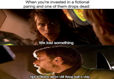 When you're invested in a fictional paring and one of them drops dead: We lost something Not to worry, we're still flying half a ship