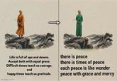 Life is full of ups and downs. Accept both with equal grace. Difficult times teach us courage, and happy times teach us gratitude. imgflip.com there is peace there is times of peace each peace is like wonder peace with grace and mercy