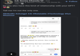 CA Sonia Chawla 2nd Educator & Mentor | Founder - CA Sonia St... 19h + Follow Do you also have this kind of relationship with your GPT? Tell me I'm not the only one. #linkedin #chatgpt #AI #Relatable #Technology #fun #humour DO = Hmmm... 237 BROOO C : Choose any number between O to 500.. Alright we won't talk for 237 days now bye bye I was supposed to choose a NUMBER, not sign a 237-day no-contact agreement! I officially appeal my answer. New number: 0. No disappearing. Bye-bye cancelled. Awww brooo 237 L: se Reply to ChatGPT B Awww