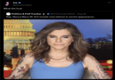 Joe @electionsjoe What the f--- Politics & Poll Tracker @PollTracker2024 - Aug 16 Rep. Nancy Mace (R-SC) reveals new tattoos in recent appearance.