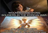 WOUNDED AND DYING SOLDIERS IN THE KOREAN WAR H-13 HELICOPTER BEING UTILISED IN THE FIRST REGULAR AND ORGANISED USE OF HELICOPTERS IN WAR