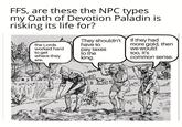 FFS, are these the NPC types my Oath of Devotion Paladin is risking its life for? the Lords worked hard to get where they are. They shouldn't have to pay taxes to the king. If they had more gold, then we would too, it's common sense.