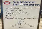 UNDERGROUND Customer Information Which days are the strongest? - I Don't know. Saturday and Sunday. -why? Because the rest are week days. Z