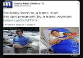m Daily Mail Online BailOrire @MailOnline he baby born to a trans man who got pregnant by a trans woman dailym.ai/2cMTXfn Traduire depuis : anglais 42K ㅇ 2 1,047 ៨ 1,282