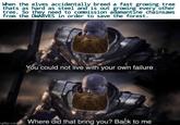 When the elves accidentally breed a fast growing tree thats as hard as steel and is out growing every other tree. So they need to commission adamantine chainsaws from the DWARVES in order to save the forest. ngflip.com You could not live with your own failure Where did that bring you? Back to me