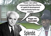 Yuval, I am rather concerned that the effects of rapid Al development will seriously harm our country N---- we live in 1952 Splendid.