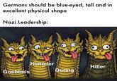 Germans should be blue-eyed, tall and in excellent physical shape Nazi Leadership: Goebbels Himmler Hitler Goring