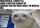 MALCOLM X: I HOPE I'LL HAVE A BETTER GRASP OF ARABIC FOR MY NEXT VISIT TO MECCA ME: imgflip.com