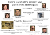 Coming to work at the company your parent works at starterpack "You're [parent]'s daughter? You look just like him/her!" "she's X's daughter" "So the pictures in their office are you? you haven't changed a bit!" the pictures are of you at 5 y/o, you're in your 20s. sometimes you have lunch together "your dad's great, you know, we really like him" "You're [parent]'s daughter? I wouldn't have guessed" The Advisory Company company branded mug he got you when you started. bonus points if it has an old employee's name he changed to yours "Hey Little [Lastname]!" the older people are always nice and smiley "Yeah, [parent] is my dad..." they sometime come to visit you at your station usually gets brought up here. thinking this could have been much worse if they weren't decent "You know she's the daughter of [parent] the [role]?" -"She is??" "So [sibling who also worked there] is your brother? how did he manage such great kids!" "hey, do you know if your dad's coming in today?"