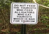 DO NOT FEED THE TOURISTS WHO FEED ALLIGATORS WHO EAT TOURISTS WHICH IS BAD FOR TOURISM
