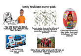 family YouTubers starter pack: RYAN'S WORLD 3+ WANT MORE If you want to find Ryan's World, check out w th http://ryans.world INCLUDES 1 MEGA TITAN MICRO EGG YOU ARE GOING TO SMILE TOWARDS THE CAMERA AND THAT'S FINAL! 7-11903 THOMAS' &FRIENDS 3 Removable Faces Remote 32 pieces of track creates 73.2 in x 50 in oval A WARNING: CHOKING HAZARD-Small parts, Not for children under 3 years. Authentic Thomas Sounds! CE Moving Eyes Parents laying down on the billions of dollars after reaching millions of subscribers, like Uncle Scrooge (probably) RYAN'S WORLD WARNING THE MOVIE TITAN UNIVERSE ADVENTURE 4 MYSTERY MICRO FIGURES 1 MYSTERY MICRO VERCE 1 MYSTERY SPINNER 1 MYSTERY MASK 1 MYSTERY STICKER 1 MYSTERY COMIC STRIP MEGA MICRO MUSTER LEGG if they're successful, they make their own toys based on their channel NOT INCLUDED BATTAAA BATTERIES REQUIRE THOMAS & FRIENDS SET 4+ ⚫ Battery Powered Ready-To-Play Train Set a kid unboxing new toys just for Views Either their white family with 10 kids, or sometimes Asian culture type of a family.