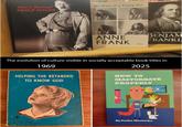 Mein Kampf ADOLF HITLER The Diary of a Young Girl ANNE FRANK Om The Autobiogra BENJAM FRANKL The evolution of culture visible in socially acceptable book titles in 1969 2025 HELPING THE RETARDED TO KNOW GOD HOW TO MASTURBATE PROPERLY TM Hans R. Hahn Werner H. Raasch By Turbo Masturbo