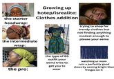 the starter headwrap: Growing up hotep/isrealite: Clothes addition MIDST trying to shop for trendy clothes but not finding anything modest enough to please your eema the intermediate wrap: the pro: the type of BS outfit your eema tries to get you to wear watching ur mom ruin a perfectly good dress by sewing bright blue fringes on it