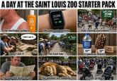 A DAY AT THE SAINT LOUIS ZOO STARTER PACK SPF 50 Broad Spectrum WA/UVB Protection 20,000 STEPS SAINT LOUIS ZO RIVER'S EDGE The inevitable sunburn I don't see it... 20k steps and counting I don't see it' The train line Kids running everywhere ZOO TRAIN ZOO SPRINGS NATURAL SPRING WATER $800 $800 Expensive snacks ZOO TREATS The map that helps no one The animals are sleeping Stroller gridlock
