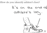 How do you identify athlete's foot? It's S on the end of athlete's leg.