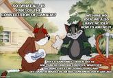 SO, WHAT ALL IS PART OF THE CONSTITUTION OF CANADA? WE HAVE NO IDEA. WE ALSO HAVE NO IDEA HOW TO AMEND IT. imgflip.com JUST A RANDOMLY CHOSEN LIST OF 400 YEAR OLD BRITISH STATUTES, WHATEVER THE KING FEELS LIKE DOING TODAY, AND OFF-HAND REMARKS OF AN HBC GOVERNOR 200 YEARS AGO