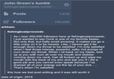 John Green's tumblr fishingboatproceeds.tumblr.... Posts 1,616 Followers 199,835 arkham: fishingboatproceeds: As I near 200,000 followers here at fishingboatproceeds, I just wanted to say C--- is one of my favorite tastes. Not only that, but balls smell amazing. It makes me go a little crazy on it to be honest. Like, I cannot get it far enough down my throat to be satisfied. I'm only satisfied when I feel those intense, powerful, salty, hot pumps of c-- down my throat. When I sit back on my heels, look up at you with c-- all over my mouth and slobber running down my neck, hair all f----- up and wipe my mouth with the back of my arm and ask you if I did a good job and you cannot even speak because I've drained all of your energy out the tip of your d---..... That's when I'm satisfied. this how we lost post editing and it was still worth it date of origin: 2015